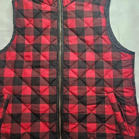 Si Style Womens Red Buffalo Plaid Full Zipper Vest With Side Pockets Size Large - Picture 2 of 9